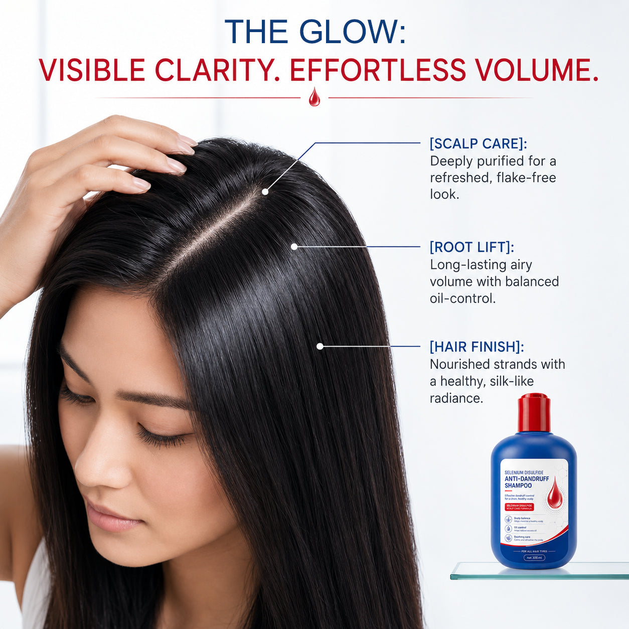 Selenium Disulfide Hair Care Shampoo Oil Control Refreshing Anti-Dandruff Anti-itch Scalp Cleansing Shampoo, 300ML