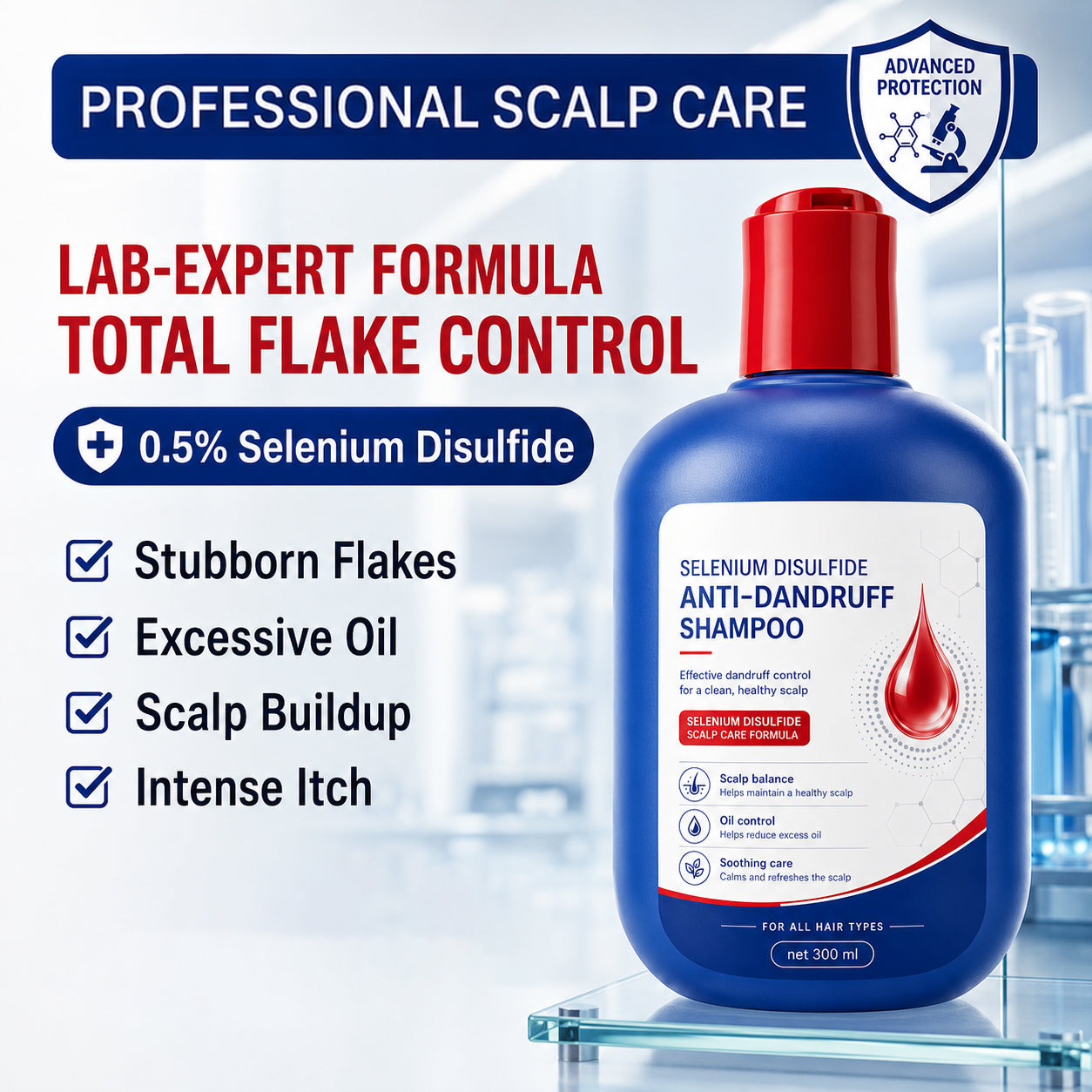 Selenium Disulfide Hair Care Shampoo Oil Control Refreshing Anti-Dandruff Anti-itch Scalp Cleansing Shampoo, 300ML