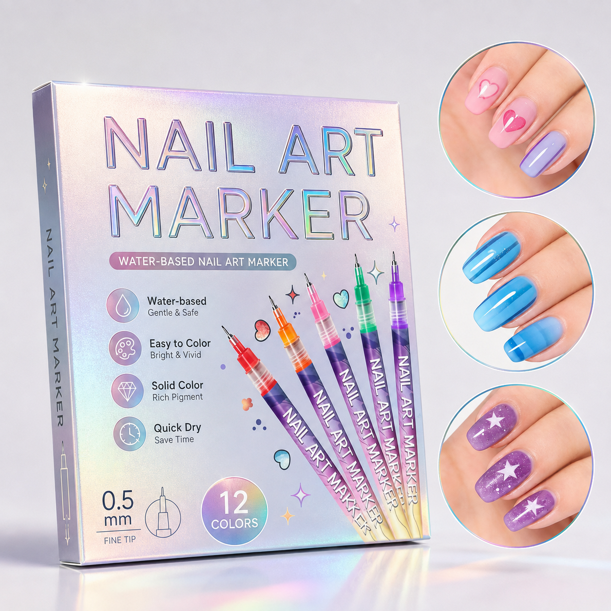 12-Color Nail Art Marker Set-Quick-Drying Acrylic Pens for DIY Manicures & Easy 3D Designs, Ideal for Beginners Nail Art Kit