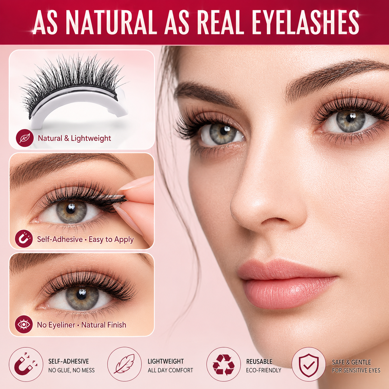 Glue-free self-adhesive lash application